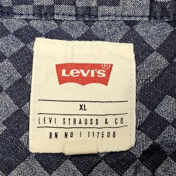 VTG Y2K Levi's Shirt XL Extra Large Blue Checks Short Sleeve Button Down Collar - Picture 2 of 7